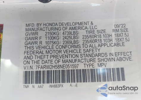 2022 Honda Cr-V Awd Ex from USA, damaged, VIN 7FARW2H58NE051597